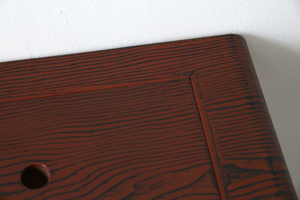 中古　美品　高級品!!　高島屋デパート取り扱い　伝統技法　「杢目出し漆塗り」(根来漆塗り)　内部桐材　細部まで職人のこだわりを感じる上ブタ付きの小引き出し(卓上収納、小物収納)(R-084454)