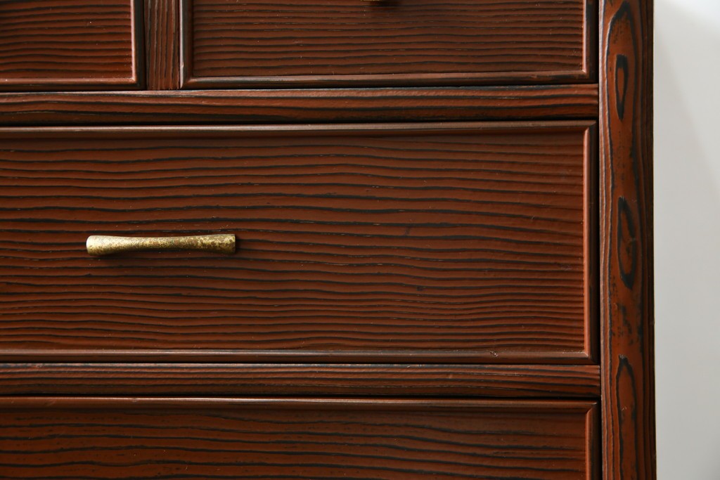 中古　美品　高級品!!　高島屋デパート取り扱い　伝統技法　「杢目出し漆塗り」(根来漆塗り)　内部桐材　細部まで職人のこだわりを感じる上ブタ付きの小引き出し(卓上収納、小物収納)(R-084454)