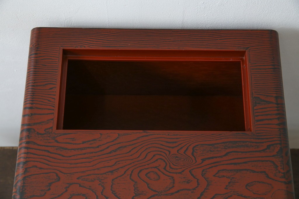 中古　美品　高級品!!　高島屋デパート取り扱い　伝統技法　「杢目出し漆塗り」(根来漆塗り)　内部桐材　細部まで職人のこだわりを感じる上ブタ付きの小引き出し(卓上収納、小物収納)(R-084454)