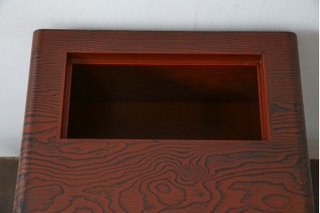 中古　美品　高級品!!　高島屋デパート取り扱い　伝統技法　「杢目出し漆塗り」(根来漆塗り)　内部桐材　細部まで職人のこだわりを感じる上ブタ付きの小引き出し(卓上収納、小物収納)(R-084454)