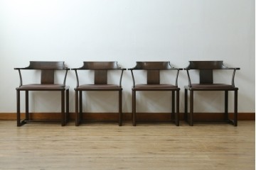 和製ビンテージ　北海道旭川家具 インテリアセンター(カンディハウス)　 Hock(ホック)　上質な座り心地と美しい木製フレームが魅力のアームチェア4脚セット　(R-084466)
