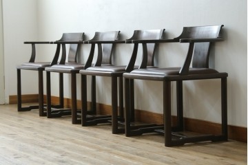 和製ビンテージ　北海道旭川家具 インテリアセンター(カンディハウス)　 Hock(ホック)　上質な座り心地と美しい木製フレームが魅力のアームチェア4脚セット　(R-084466)