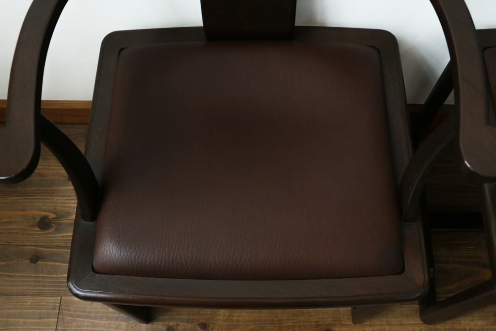 和製ビンテージ　北海道旭川家具 インテリアセンター(カンディハウス)　 Hock(ホック)　上質な座り心地と美しい木製フレームが魅力のアームチェア4脚セット　(R-084466)