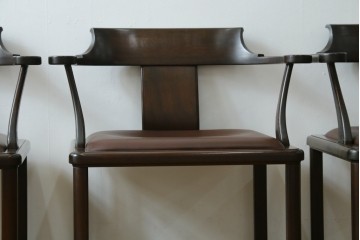 和製ビンテージ　北海道旭川家具 インテリアセンター(カンディハウス)　 Hock(ホック)　上質な座り心地と美しい木製フレームが魅力のアームチェア4脚セット　(R-084466)