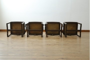 和製ビンテージ　北海道旭川家具 インテリアセンター(カンディハウス)　 Hock(ホック)　上質な座り心地と美しい木製フレームが魅力のアームチェア4脚セット　(R-084466)