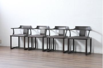 和製ビンテージ　北海道旭川家具 インテリアセンター(カンディハウス)　 Hock(ホック)　上質な座り心地と美しい木製フレームが魅力のアームチェア4脚セット(ダイニングチェア、イス、椅子、ヴィンテージ、バラ売り可能)(R-084466)