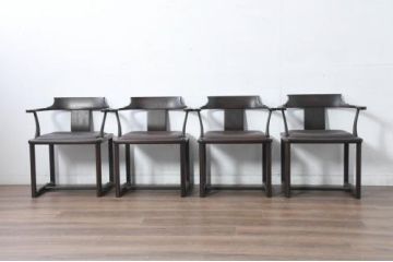 和製ビンテージ　北海道旭川家具 インテリアセンター(カンディハウス)　 Hock(ホック)　上質な座り心地と美しい木製フレームが魅力のアームチェア4脚セット(ダイニングチェア、イス、椅子、ヴィンテージ、バラ売り可能)(R-084466)