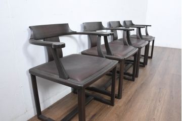 和製ビンテージ　北海道旭川家具 インテリアセンター(カンディハウス)　 Hock(ホック)　上質な座り心地と美しい木製フレームが魅力のアームチェア4脚セット(ダイニングチェア、イス、椅子、ヴィンテージ、バラ売り可能)(R-084466)