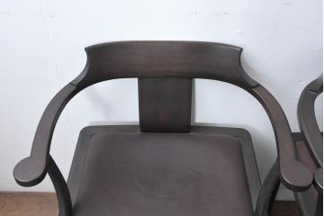 和製ビンテージ　北海道旭川家具 インテリアセンター(カンディハウス)　 Hock(ホック)　上質な座り心地と美しい木製フレームが魅力のアームチェア4脚セット(ダイニングチェア、イス、椅子、ヴィンテージ、バラ売り可能)(R-084466)