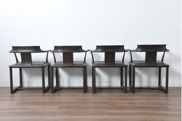 和製ビンテージ　北海道旭川家具 インテリアセンター(カンディハウス)　 Hock(ホック)　上質な座り心地と美しい木製フレームが魅力のアームチェア4脚セット(ダイニングチェア、イス、椅子、ヴィンテージ、バラ売り可能)(R-084466)