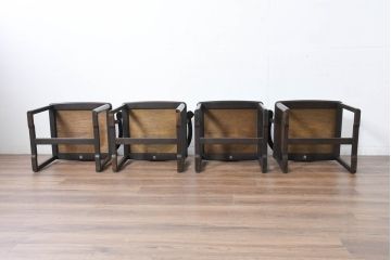 和製ビンテージ　北海道旭川家具 インテリアセンター(カンディハウス)　 Hock(ホック)　上質な座り心地と美しい木製フレームが魅力のアームチェア4脚セット(ダイニングチェア、イス、椅子、ヴィンテージ、バラ売り可能)(R-084466)