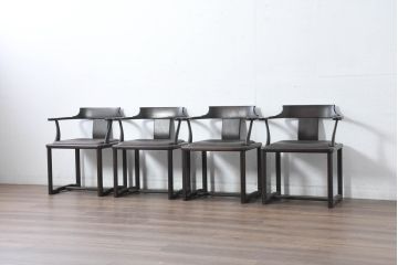 和製ビンテージ　旭川家具　インテリアセンター　現CONDE HOUSE(カンディハウス)　HOCK(ホック)　落ち着いた和モダンの空間を演出するダイニングチェア4脚セット(アームチェア、イス、椅子、バラ売り可能、ヴィンテージ)(R-084467)