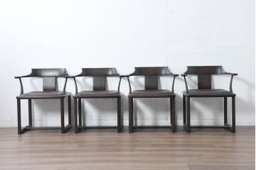 和製ビンテージ　旭川家具　インテリアセンター　現CONDE HOUSE(カンディハウス)　HOCK(ホック)　落ち着いた和モダンの空間を演出するダイニングチェア4脚セット(アームチェア、イス、椅子、バラ売り可能、ヴィンテージ)(R-084467)