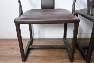 和製ビンテージ　旭川家具　インテリアセンター　現CONDE HOUSE(カンディハウス)　HOCK(ホック)　落ち着いた和モダンの空間を演出するダイニングチェア4脚セット(アームチェア、イス、椅子、バラ売り可能、ヴィンテージ)(R-084467)