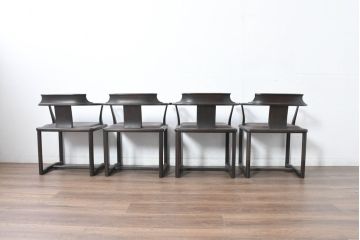 和製ビンテージ　旭川家具　インテリアセンター　現CONDE HOUSE(カンディハウス)　HOCK(ホック)　落ち着いた和モダンの空間を演出するダイニングチェア4脚セット(アームチェア、イス、椅子、バラ売り可能、ヴィンテージ)(R-084467)