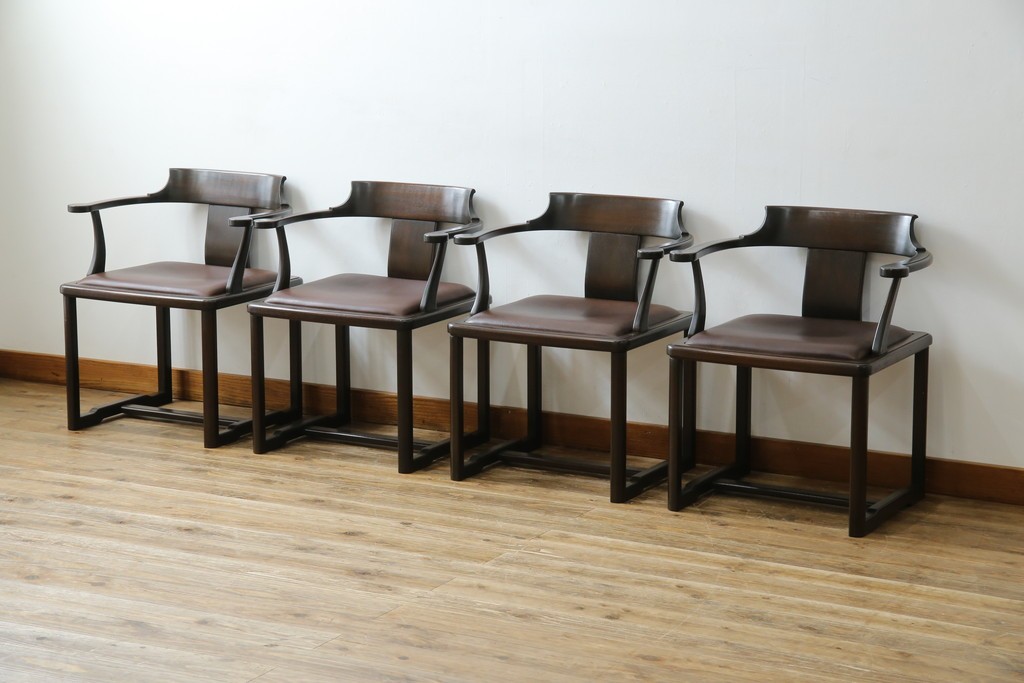 和製ビンテージ　旭川家具　インテリアセンター　現CONDE HOUSE(カンディハウス)　HOCK(ホック)　落ち着いた和モダンの空間を演出するダイニングチェア4脚セット　(R-084467)