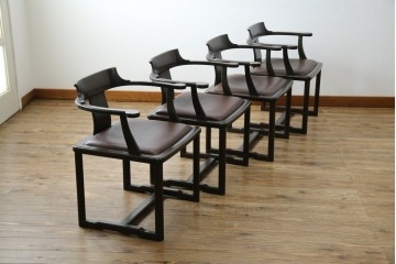 和製ビンテージ　旭川家具　インテリアセンター　現CONDE HOUSE(カンディハウス)　HOCK(ホック)　落ち着いた和モダンの空間を演出するダイニングチェア4脚セット　(R-084467)