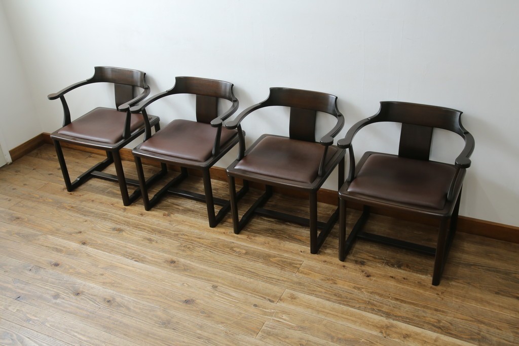 和製ビンテージ　旭川家具　インテリアセンター　現CONDE HOUSE(カンディハウス)　HOCK(ホック)　落ち着いた和モダンの空間を演出するダイニングチェア4脚セット　(R-084467)