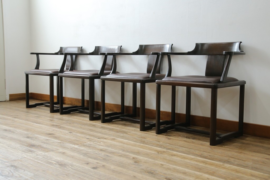 和製ビンテージ　旭川家具　インテリアセンター　現CONDE HOUSE(カンディハウス)　HOCK(ホック)　落ち着いた和モダンの空間を演出するダイニングチェア4脚セット　(R-084467)