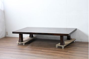 和製ビンテージ　美品　激レア!!　希少　シャム柿(ジリコテ)材　無垢材　唯一無二の存在感を放つ美しい杢目が印象的な座卓(テーブルトップ、ローテーブル、センターテーブル、リビングテーブル、ヴィンテージ)(R-084468)