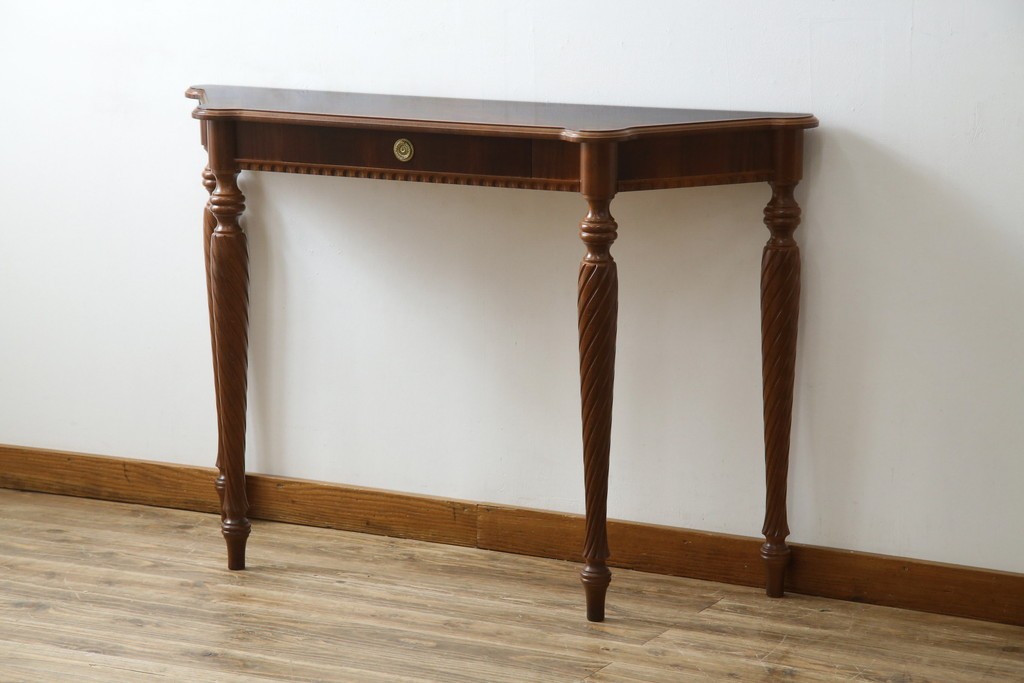 中古　美品　イタリア　象嵌入り天板　クラシカルでエレガントなデザインが素敵なコンソールテーブル　(R-084474)