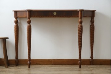 中古　美品　イタリア　象嵌入り天板　クラシカルでエレガントなデザインが素敵なコンソールテーブル　(R-084474)