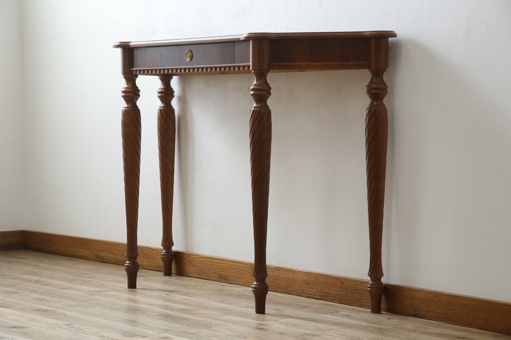 中古　美品　イタリア　象嵌入り天板　クラシカルでエレガントなデザインが素敵なコンソールテーブル　(R-084474)