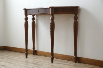 中古　美品　イタリア　象嵌入り天板　クラシカルでエレガントなデザインが素敵なコンソールテーブル　(R-084474)