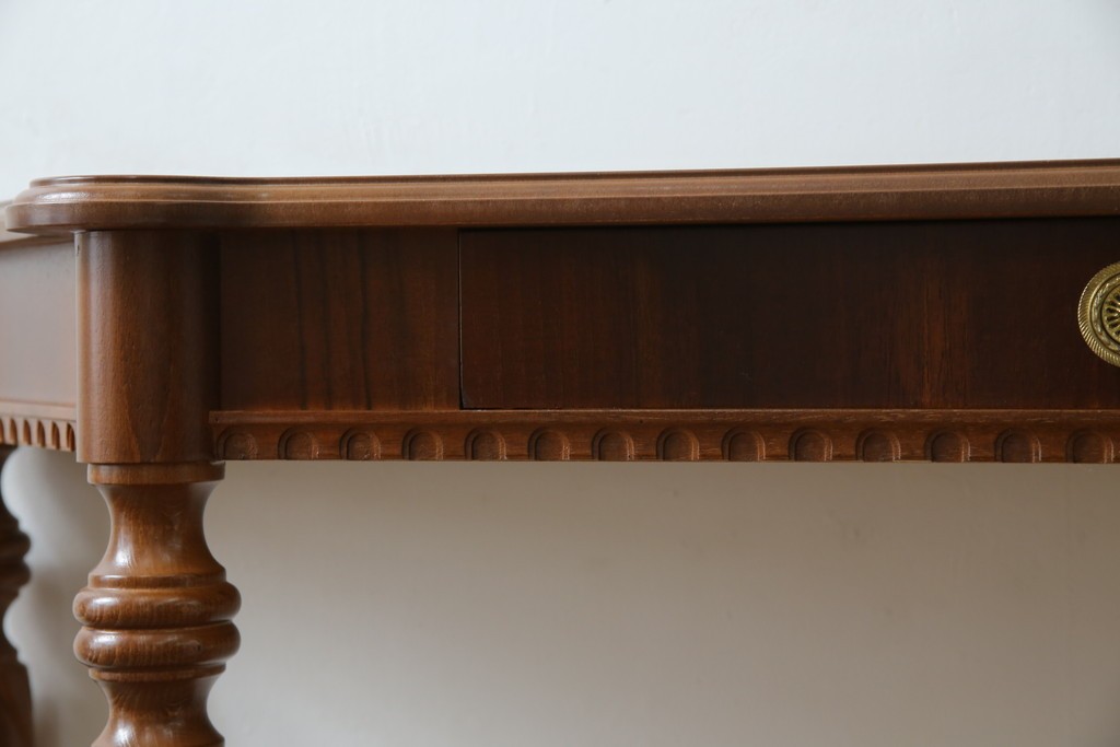 中古　美品　イタリア　象嵌入り天板　クラシカルでエレガントなデザインが素敵なコンソールテーブル　(R-084474)