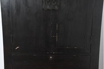 ビンテージ家具　アジアンテイスト　真鍮金具がアクセンのアンティーク調キャビネット(収納棚、戸棚、ヴィンテージ)(R-084476)