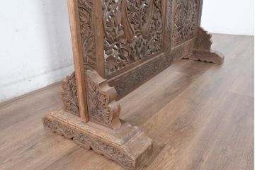 アジアンビンテージ　オリエンタルクラシックデザイン　ペイズリー柄や植物文様の緻密な彫刻が目を惹く衝立て(パーテーション、スクリーン、間仕切り、店舗什器、ヴィンテージ)(R-084477)