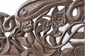 アジアンビンテージ　オリエンタルクラシックデザイン　ペイズリー柄や植物文様の緻密な彫刻が目を惹く衝立て(パーテーション、スクリーン、間仕切り、店舗什器、ヴィンテージ)(R-084477)