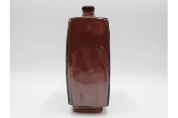 人間国宝　濱田庄司(浜田庄司)　益子焼　柿釉　丸紋　赤絵　高さ 約23cm　空間に格調高い趣を添える扁壷(花瓶、花生、花入、花器、フラワーベース、扁壺、壷、共箱付)(R-084485)