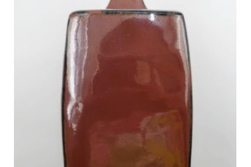 人間国宝　濱田庄司(浜田庄司)　益子焼　柿釉　丸紋　赤絵　高さ 約23cm　空間に格調高い趣を添える扁壷(花瓶、花生、花入、花器、フラワーベース、扁壺、壷、共箱付)(R-084485)