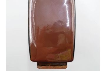 人間国宝　濱田庄司(浜田庄司)　益子焼　柿釉　丸紋　赤絵　高さ 約23cm　空間に格調高い趣を添える扁壷(花瓶、花生、花入、花器、フラワーベース、扁壺、壷、共箱付)(R-084485)