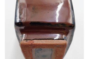 人間国宝　濱田庄司(浜田庄司)　益子焼　柿釉　丸紋　赤絵　高さ 約23cm　空間に格調高い趣を添える扁壷(花瓶、花生、花入、花器、フラワーベース、扁壺、壷、共箱付)(R-084485)