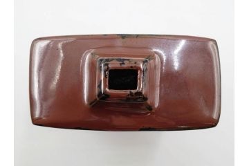 人間国宝　濱田庄司(浜田庄司)　益子焼　柿釉　丸紋　赤絵　高さ 約23cm　空間に格調高い趣を添える扁壷(花瓶、花生、花入、花器、フラワーベース、扁壺、壷、共箱付)(R-084485)