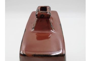 人間国宝　濱田庄司(浜田庄司)　益子焼　柿釉　丸紋　赤絵　高さ 約23cm　空間に格調高い趣を添える扁壷(花瓶、花生、花入、花器、フラワーベース、扁壺、壷、共箱付)(R-084485)