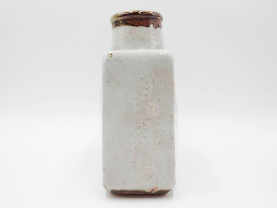 河井寛次郎　草絵　高さ 約22cm　素朴な美しさが魅力の扁壷(扁壺、花瓶、花生、花入、花器、フラワーベース、共箱付)(R-084487)