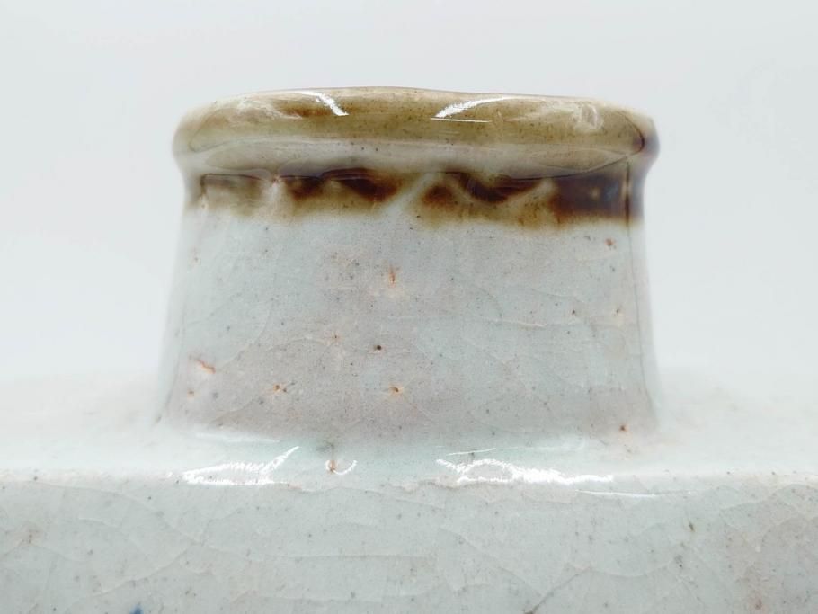 河井寛次郎　草絵　高さ 約22cm　素朴な美しさが魅力の扁壷(扁壺、花瓶、花生、花入、花器、フラワーベース、共箱付)(R-084487)