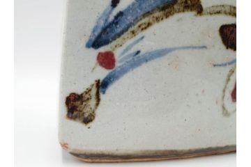 河井寛次郎　草絵　高さ 約22cm　素朴な美しさが魅力の扁壷(扁壺、花瓶、花生、花入、花器、フラワーベース、共箱付)(R-084487)