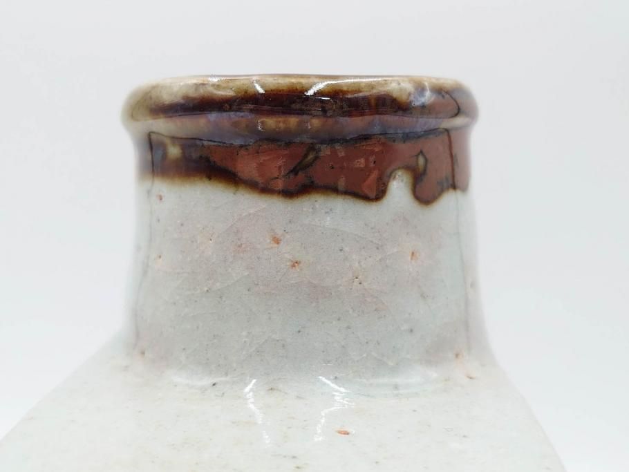 河井寛次郎　草絵　高さ 約22cm　素朴な美しさが魅力の扁壷(扁壺、花瓶、花生、花入、花器、フラワーベース、共箱付)(R-084487)