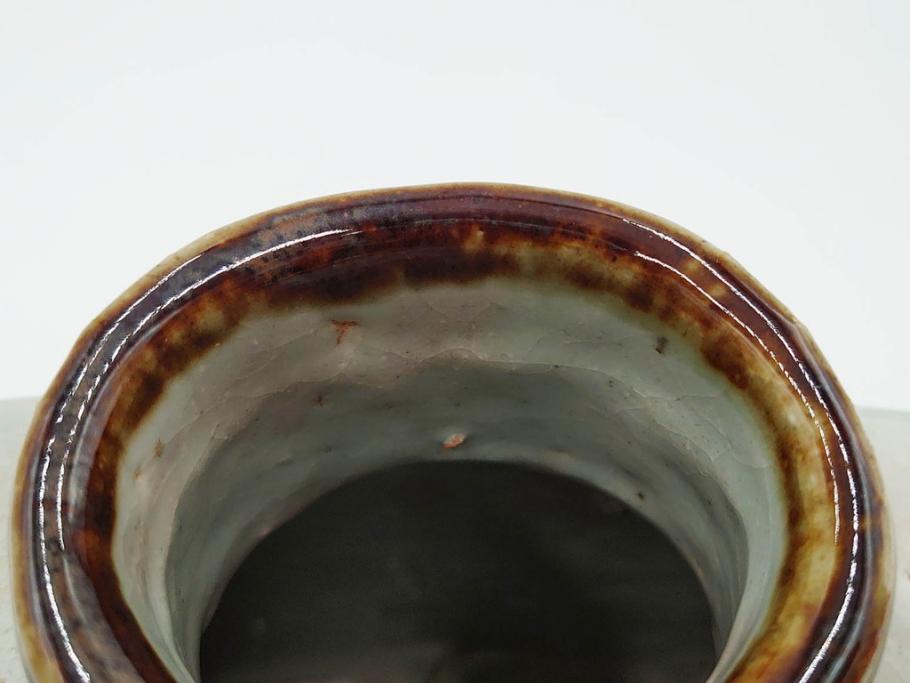 河井寛次郎　草絵　高さ 約22cm　素朴な美しさが魅力の扁壷(扁壺、花瓶、花生、花入、花器、フラワーベース、共箱付)(R-084487)