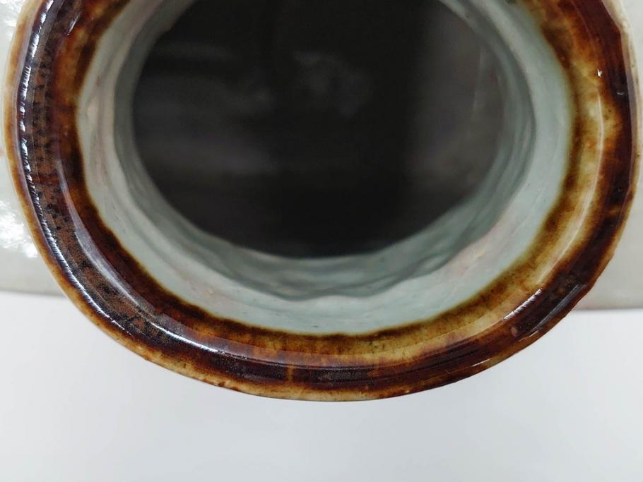 河井寛次郎　草絵　高さ 約22cm　素朴な美しさが魅力の扁壷(扁壺、花瓶、花生、花入、花器、フラワーベース、共箱付)(R-084487)