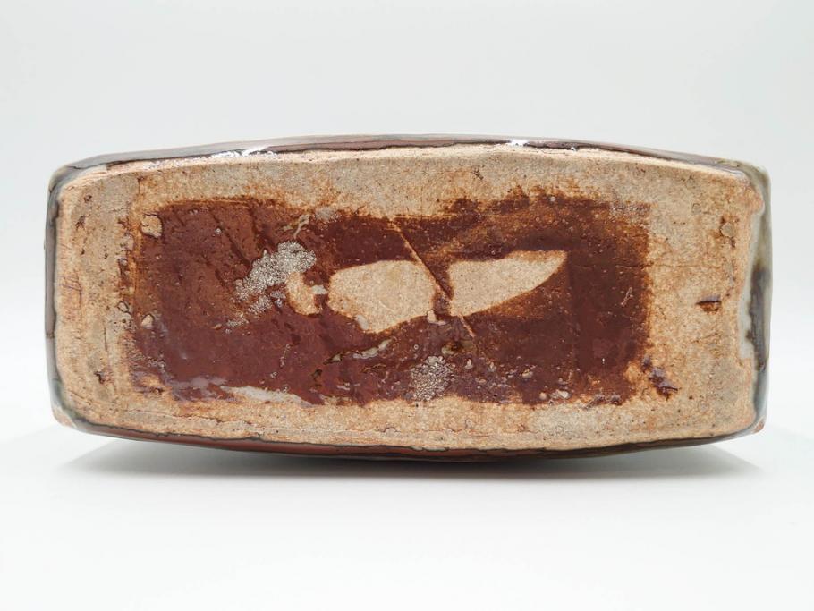 河井寛次郎　草絵　高さ 約22cm　素朴な美しさが魅力の扁壷(扁壺、花瓶、花生、花入、花器、フラワーベース、共箱付)(R-084487)