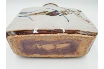 河井寛次郎　草絵　高さ 約22cm　素朴な美しさが魅力の扁壷(扁壺、花瓶、花生、花入、花器、フラワーベース、共箱付)(R-084487)