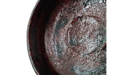吉村楽入　黒楽　一入写　西湖　約15cm　4.8寸　土の表情が織りなす深い味わいを感じる馬盥茶碗　(R-084491)