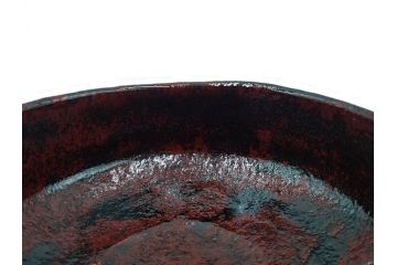 吉村楽入　黒楽　一入写　西湖　約15cm　4.8寸　土の表情が織りなす深い味わいを感じる馬盥茶碗　(R-084491)