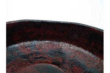 吉村楽入　黒楽　一入写　西湖　約15cm　4.8寸　土の表情が織りなす深い味わいを感じる馬盥茶碗　(R-084491)