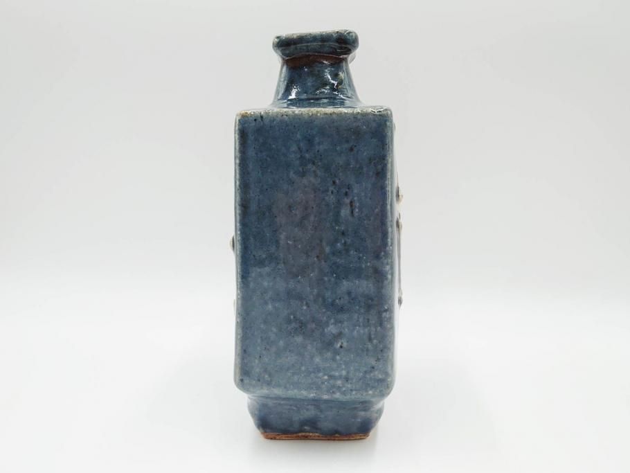 河井寛次郎　呉洲(呉須)　高さ 約24cm　堂々とした存在感と温かみを感じる花扁壷(扁壺、花瓶、花生、花入、花器、フラワーベース、共箱付)(R-084494)